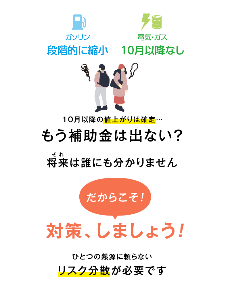 対策しましょう！ひとつの熱源に頼らないリスク分散が必要です